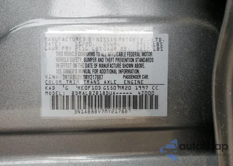 2021 Nissan Sentra S из США, поврежденный, VIN 3N1AB8BV7MY217887